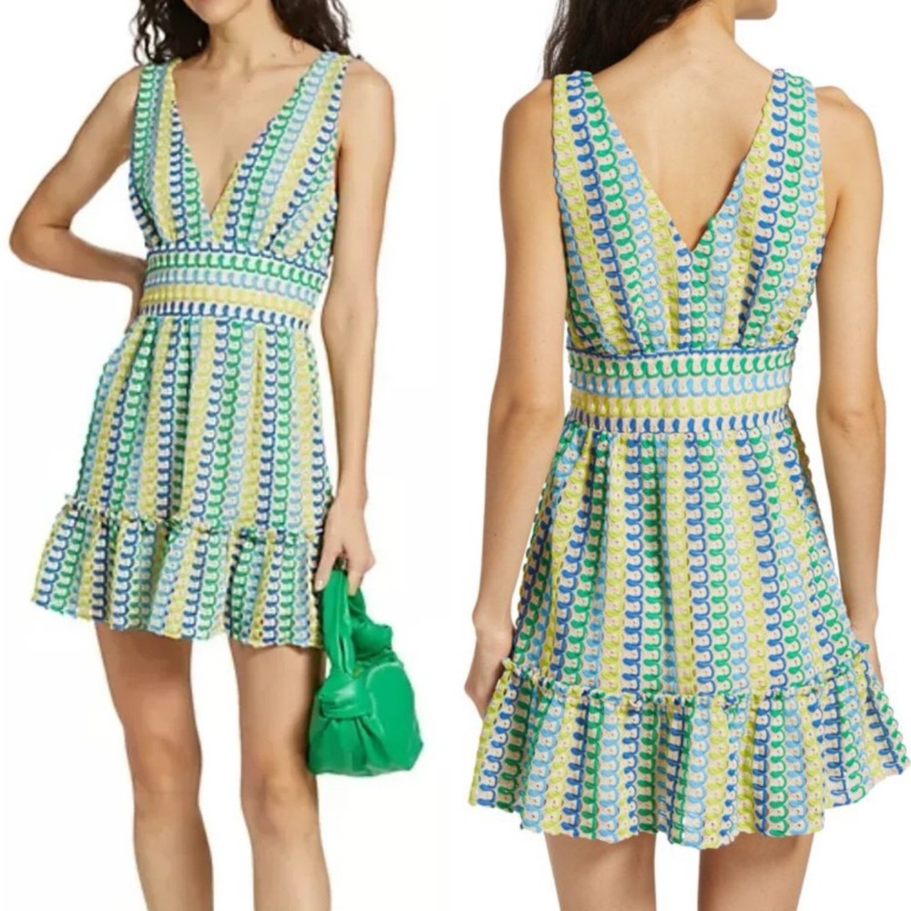 Ramy Brook Foley Patterned Mini Dress Lake Scallop Knit Crochet Look